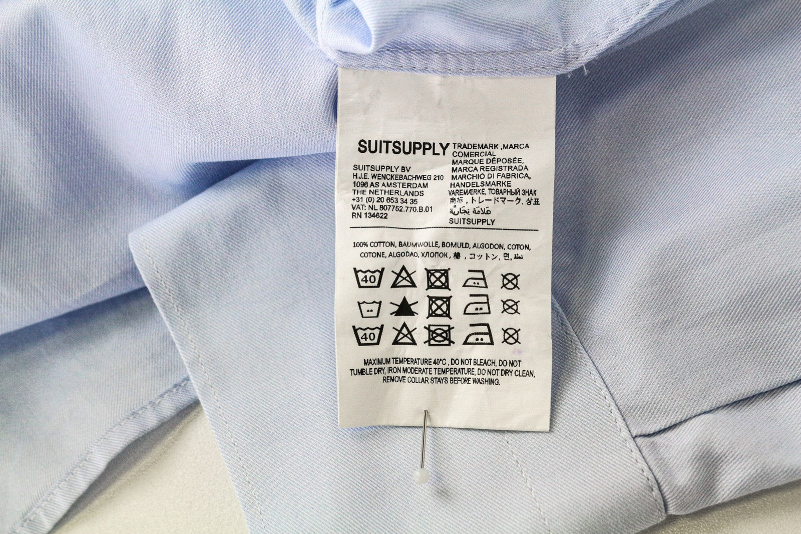 SUITSUPPLY Men Shirt 39L/15 1/2L Extra Slim Blue Pure Cotton Cutaway Twill