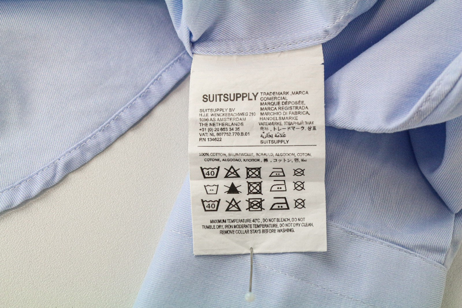 SUITSUPPLY Men Shirt 35/13 1/2 Slim Blue Pure Cotton Cutaway Collar Formal
