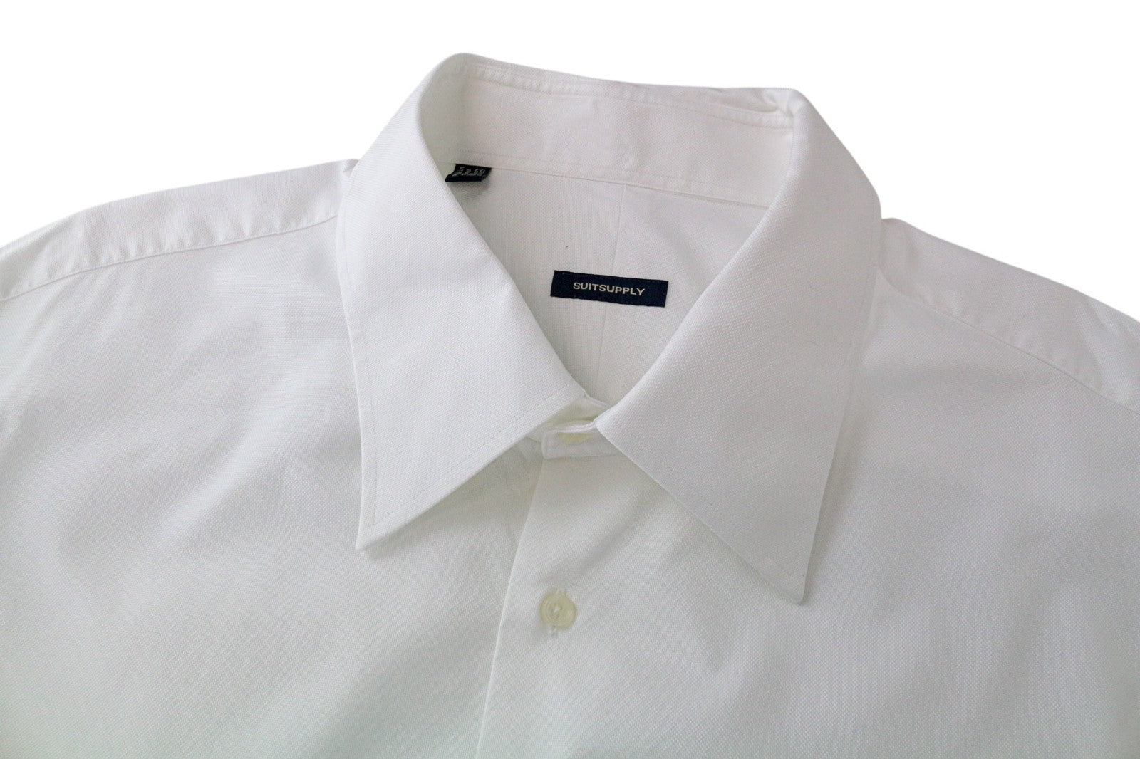 SUITSUPPLY Men Shirt 50/19 3/4 Pure Cotton White Long Sleeved Classic Twill
