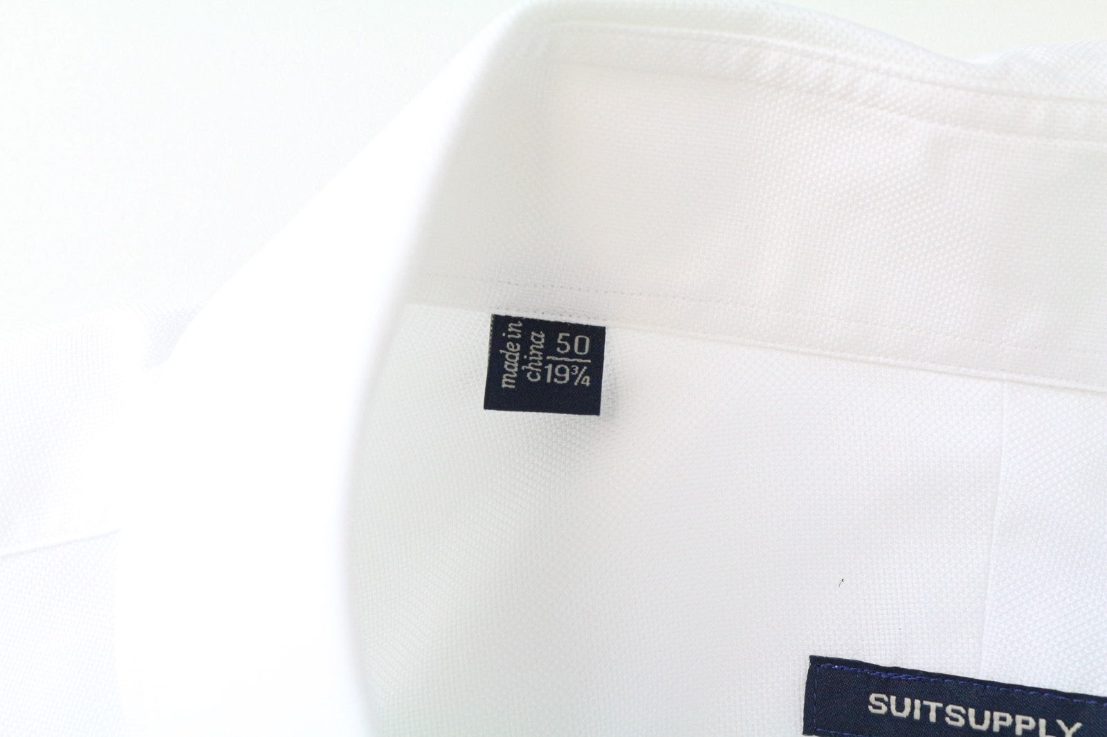 SUITSUPPLY Men Shirt 50/19 3/4 Pure Cotton White Long Sleeved Classic Twill
