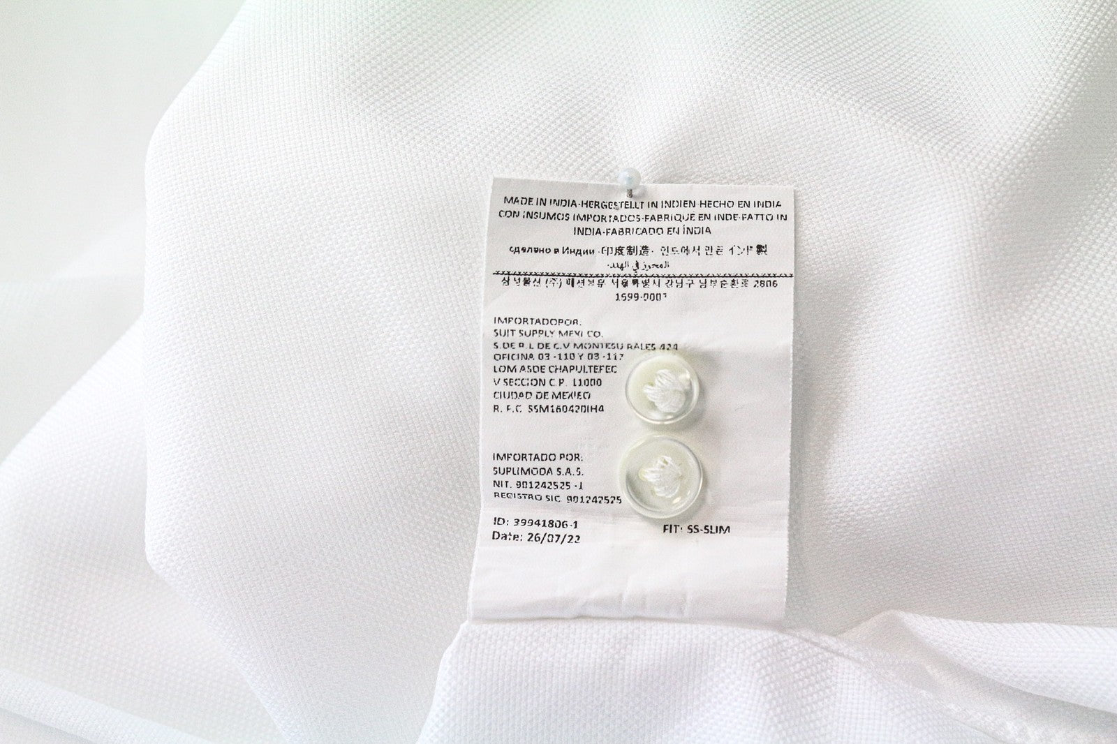 SUITSUPPLY Men Shirt M Slim Fit Pure Cotton White Spread Collared