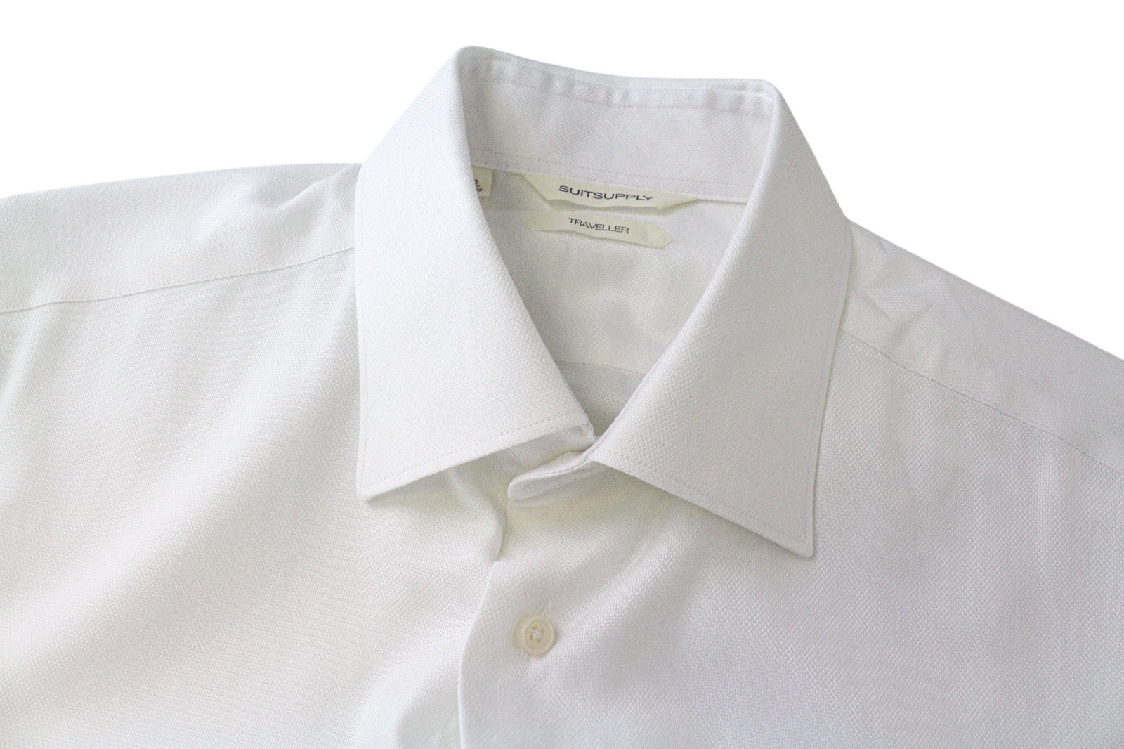 SUITSUPPLY Traveller Men Shirt 40/15 3/4 Slim White Pure Cotton Button-Up Formal