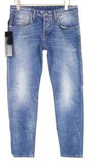 TAKESHY KUROSAWA TK 08 Men Jeans W34 Blue Non-Stretch Distressed Button Slim