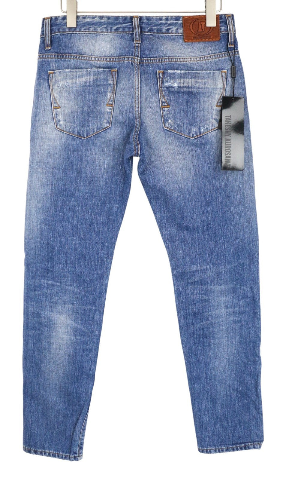 TAKESHY KUROSAWA TK 08 Men Jeans W34 Blue Non-Stretch Distressed Button Slim