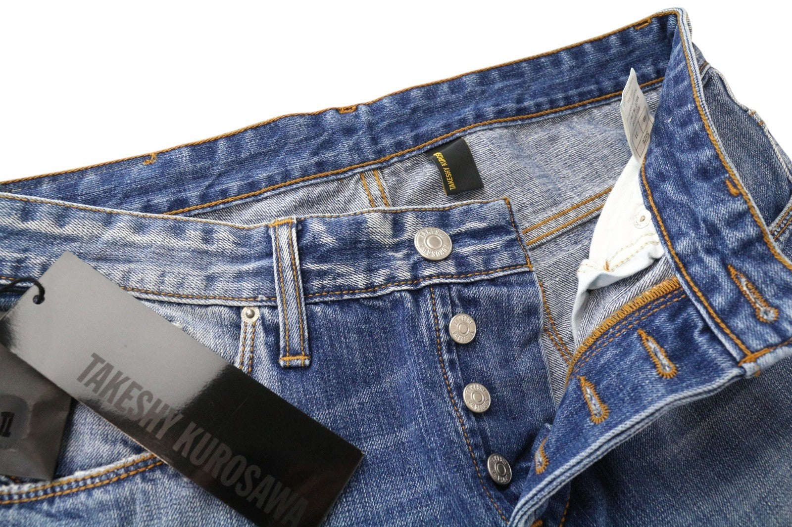 TAKESHY KUROSAWA TK 08 Men Jeans W34 Blue Non-Stretch Distressed Button Slim