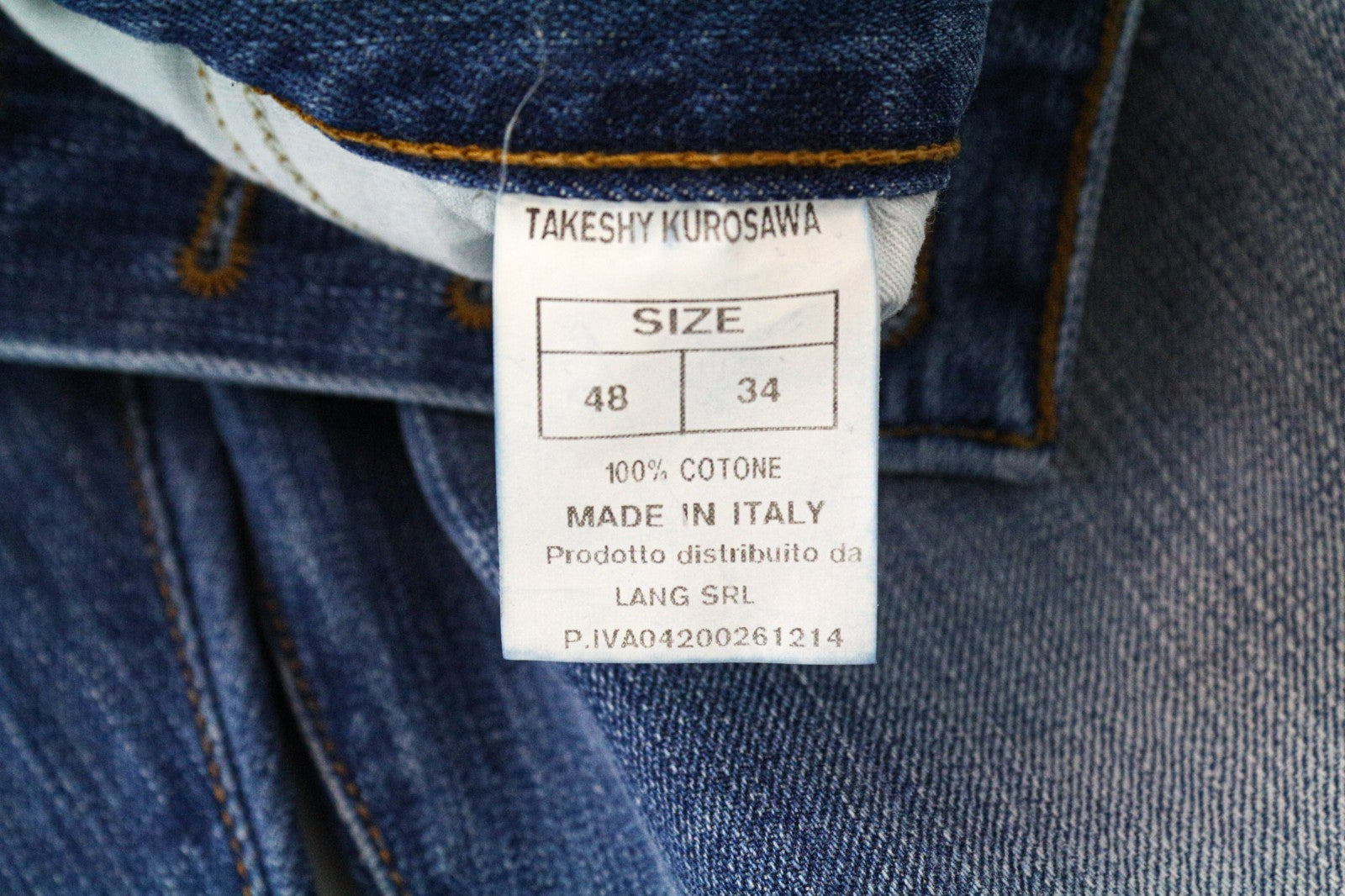 TAKESHY KUROSAWA TK 08 Men Jeans W34 Blue Non-Stretch Distressed Button Slim