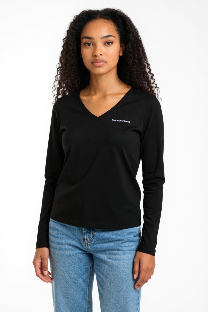TUCANO URBANO T-TU Lady Women T-Shirt XS Black Jersey Pull On V-Neck Cotton