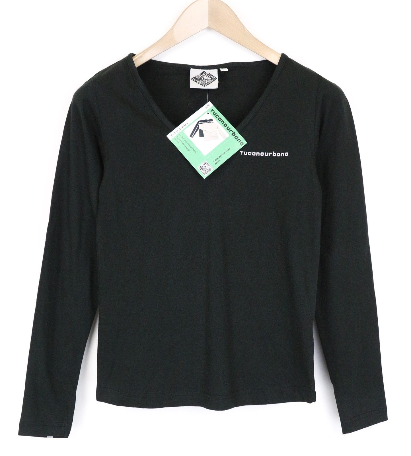 TUCANO URBANO T-TU Lady Women T-Shirt XS Black Jersey Pull On V-Neck Cotton