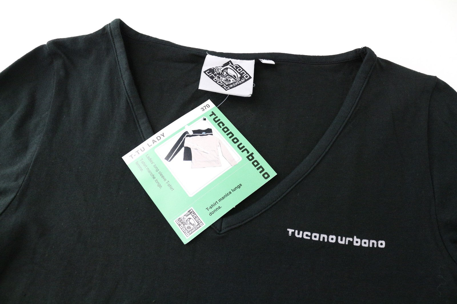 TUCANO URBANO T-TU Lady Women T-Shirt XS Black Jersey Pull On V-Neck Cotton