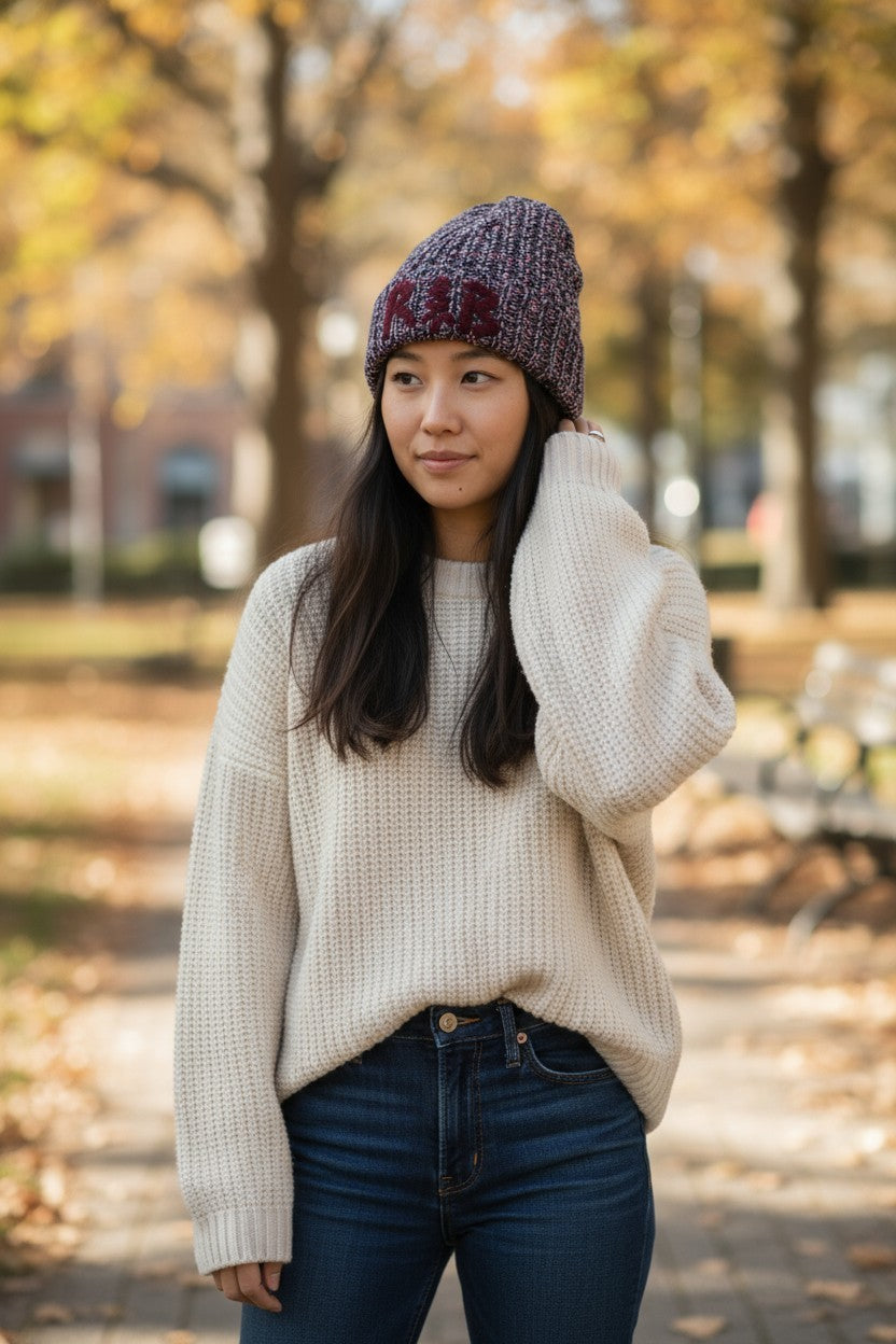 SCOTCH R'BELLE Women Hat One Size Pink Beanie Chunky Knit Patched Woo Blend