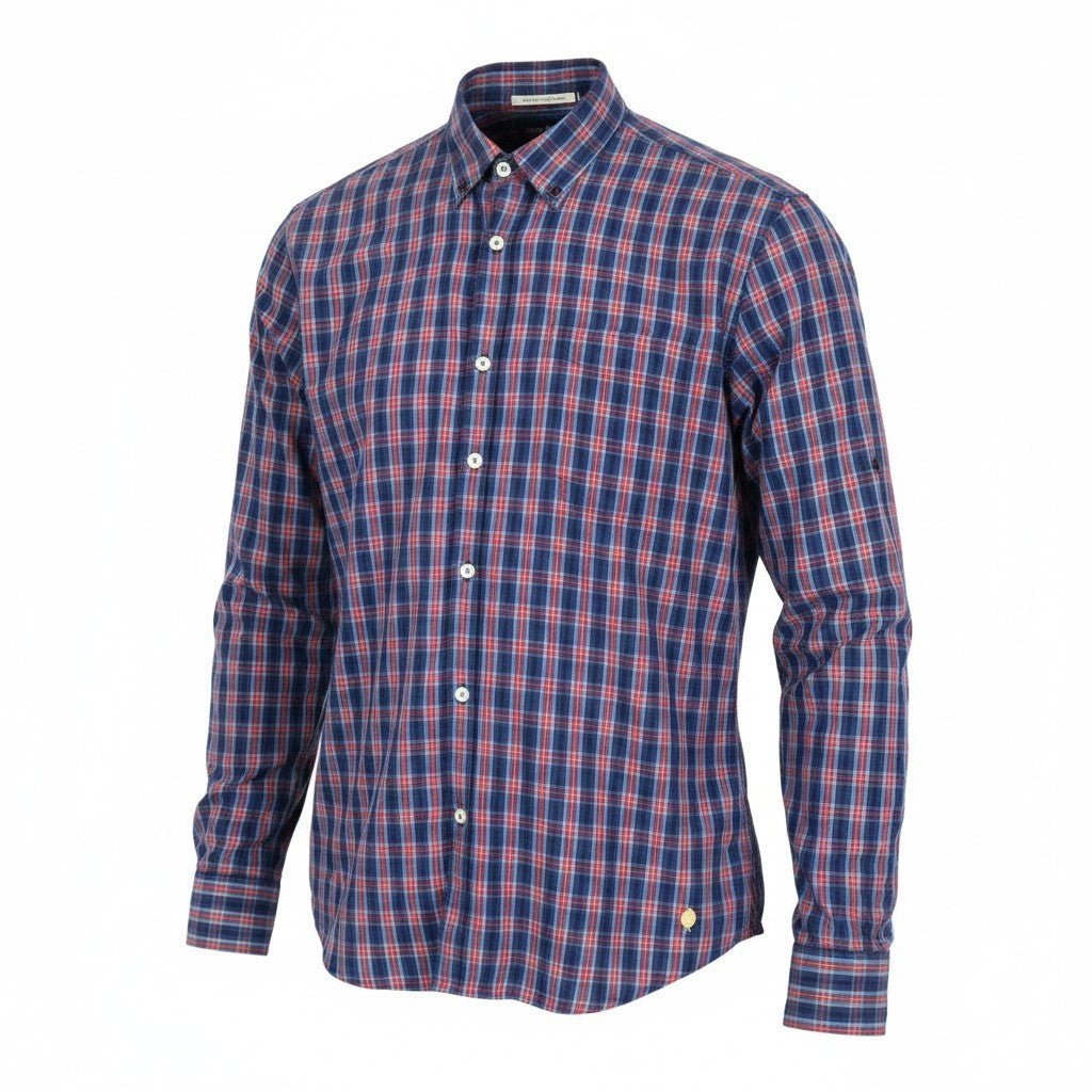 SCOTCH & SODA Ams Couture Men Shirt S Blue Red Checked Long Sleeve Pure Cotton