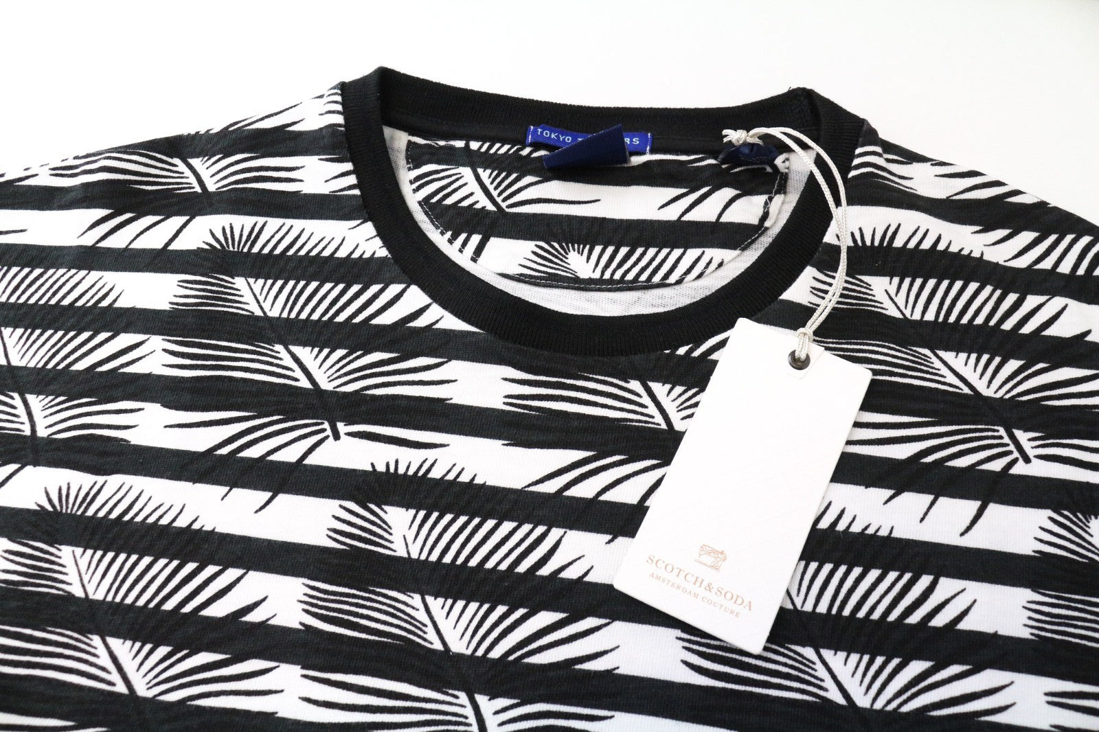 SCOTCH & SODA Ams Couture Men T-Shirt XL White Black Anti Fit Cotton Patterned