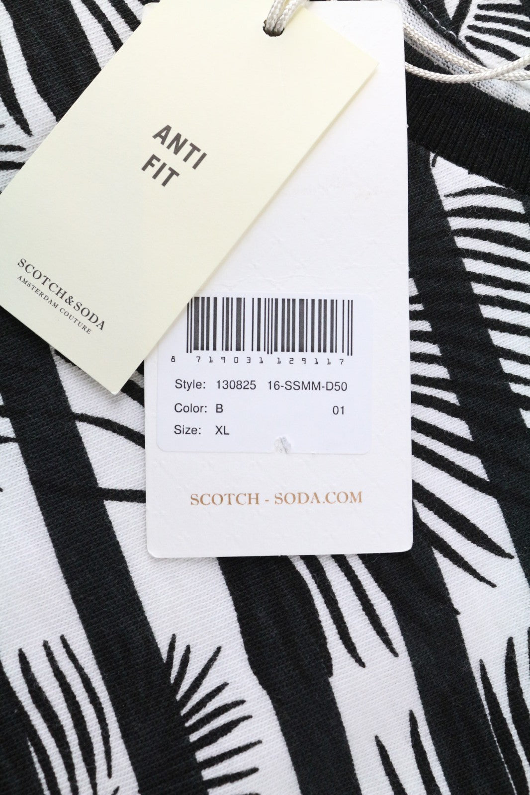 SCOTCH & SODA Ams Couture Men T-Shirt XL White Black Anti Fit Cotton Patterned