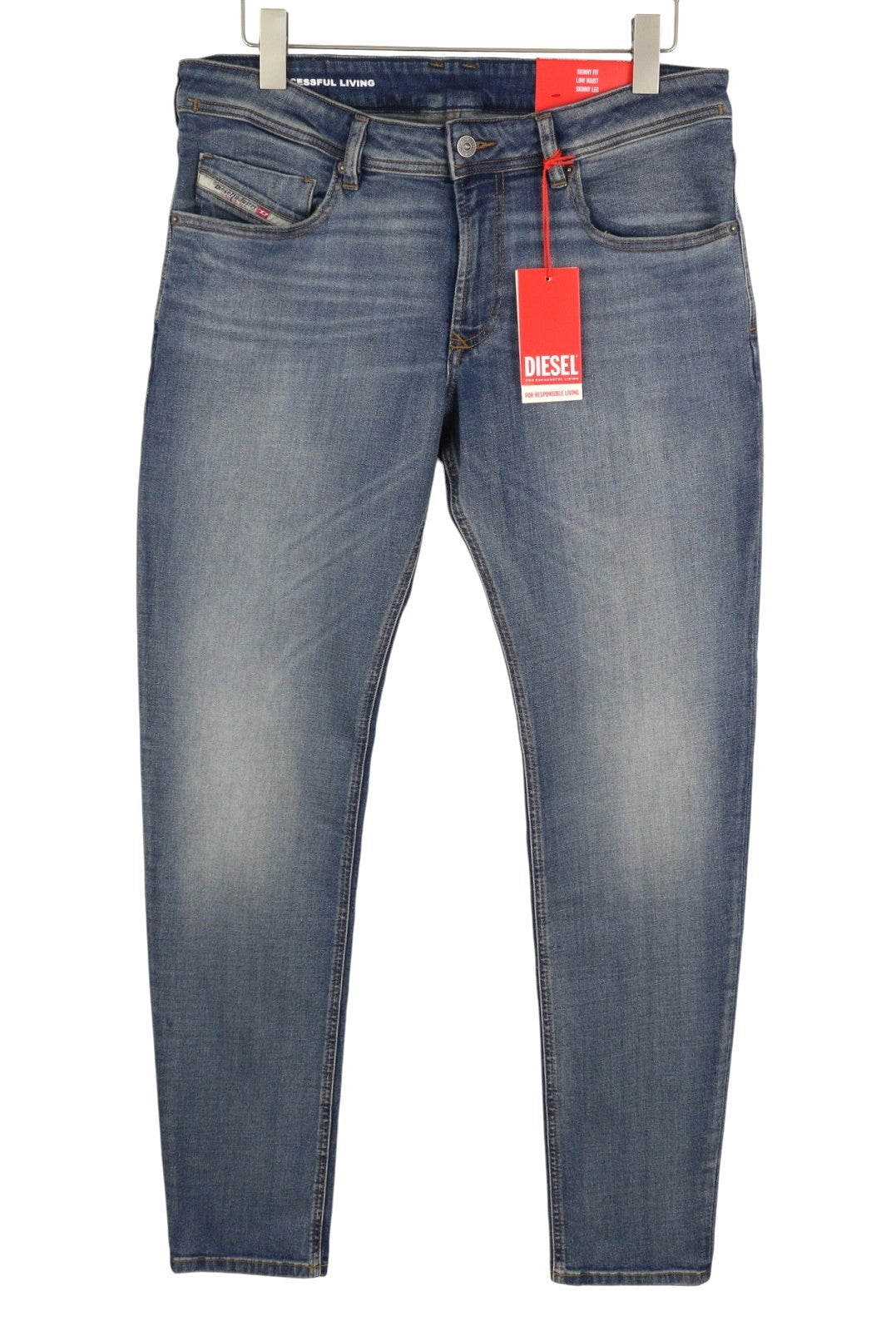 DIESEL 1979 Sleenker 0PFAW Men Jeans W34/L34 Blue Faded Skinny Low Waist RRP175