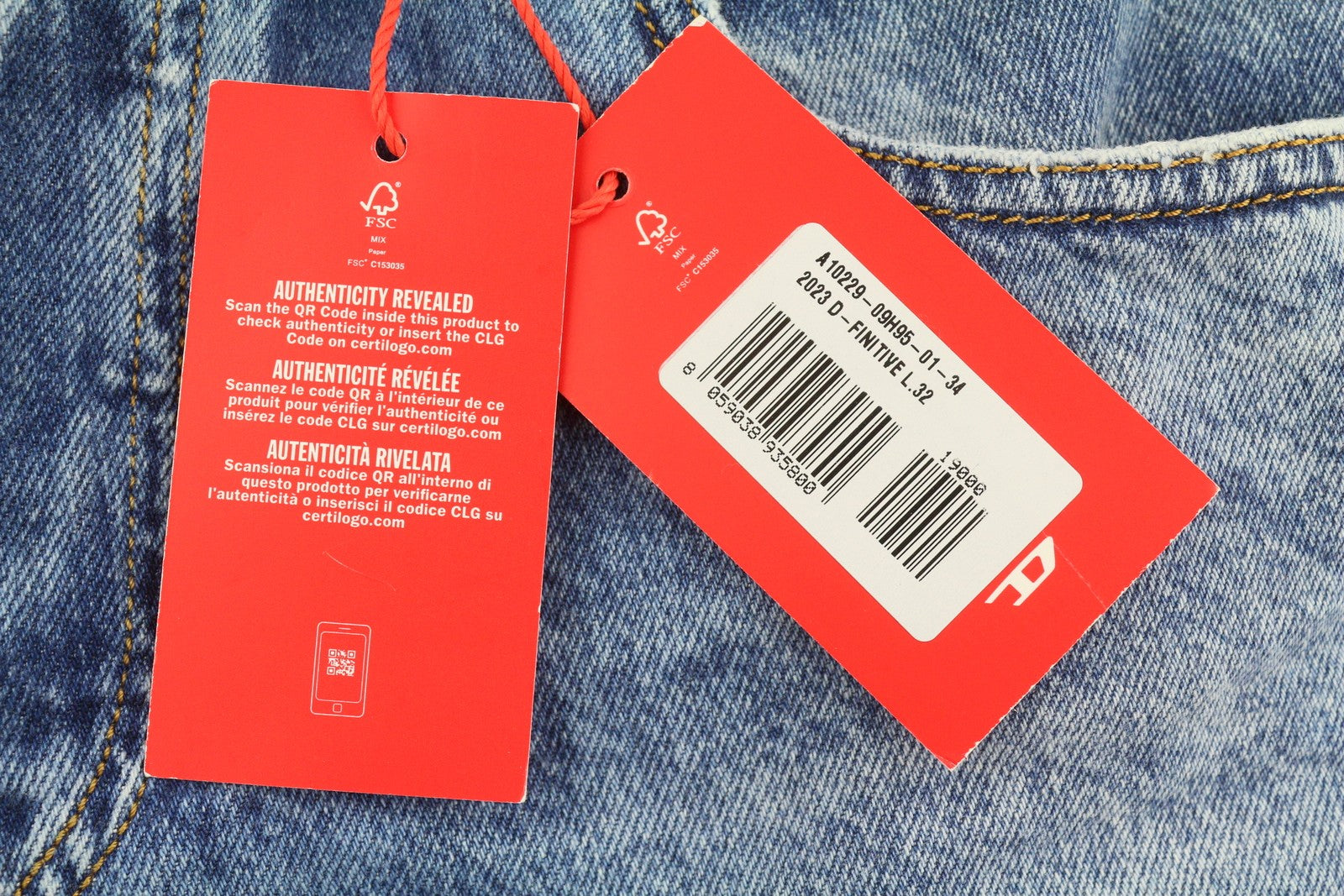 DIESEL 2003 D-Finitive 09H95 Men Jeans W34/L32 Blue Regular Tapered Fit RRP195