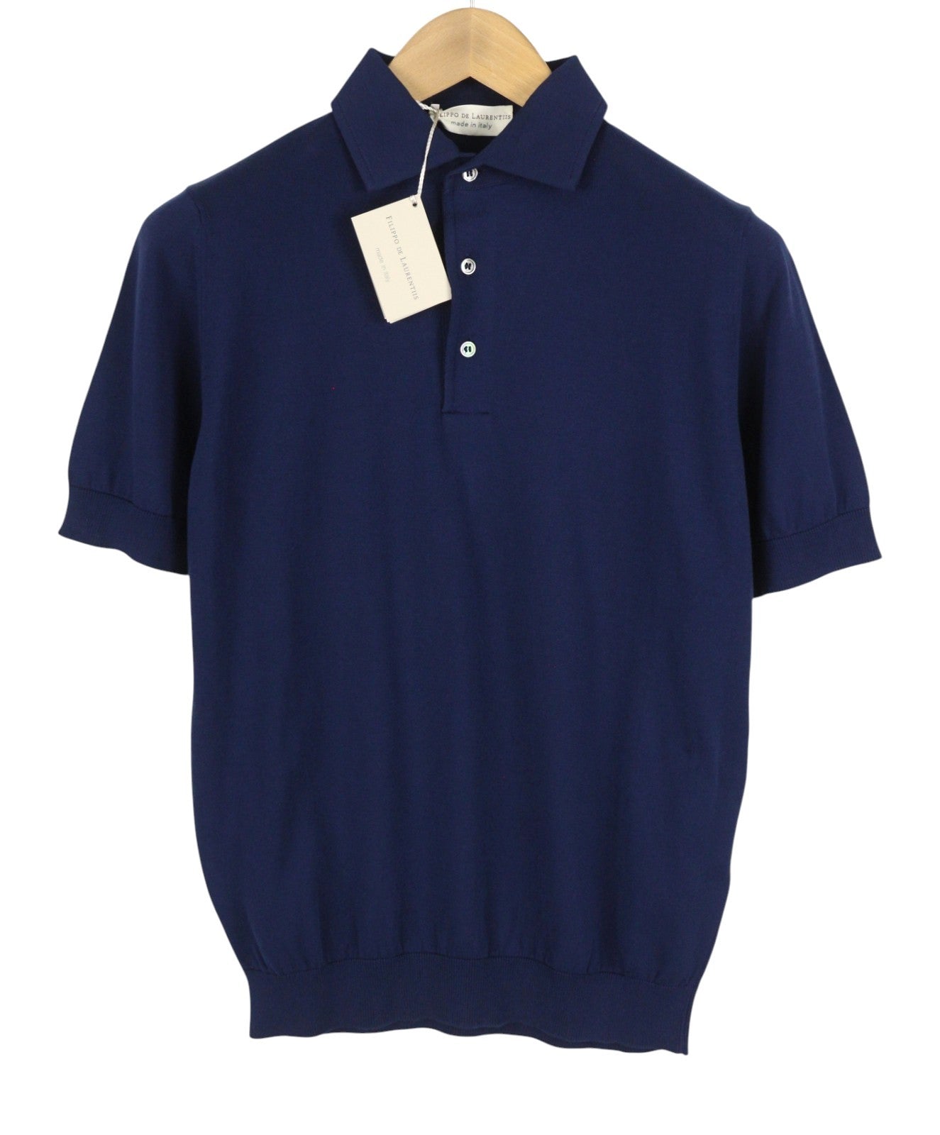 FILIPPO DE LAURENTIIS Men Polos IT48 S Dark Blue Half Button Short Sleeved