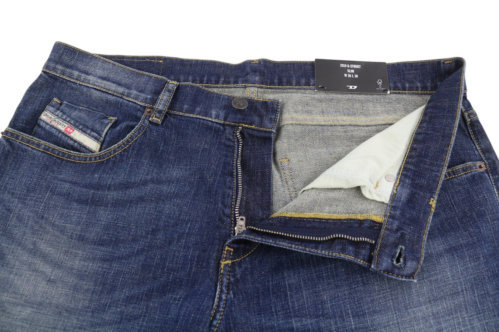 DIESEL 2019 D-Strukt-R R08IC Men Jeans W36/L30 Blue Whiskers Faded Slim RRP195