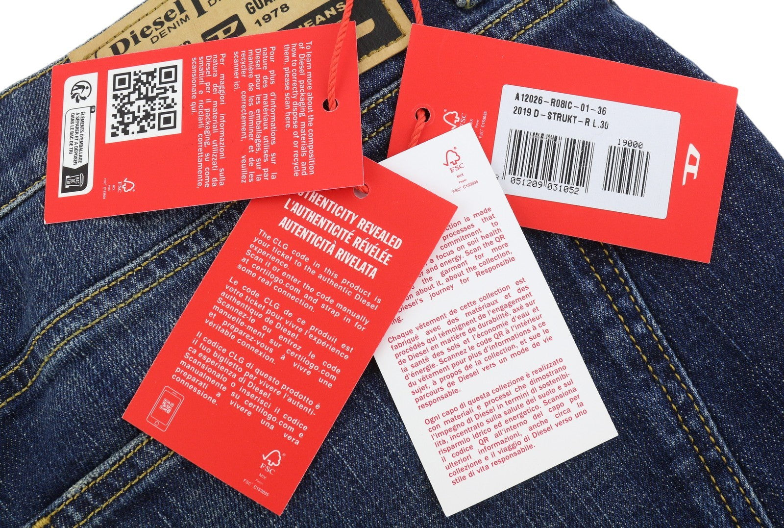 DIESEL 2019 D-Strukt-R R08IC Men Jeans W36/L30 Blue Whiskers Faded Slim RRP195