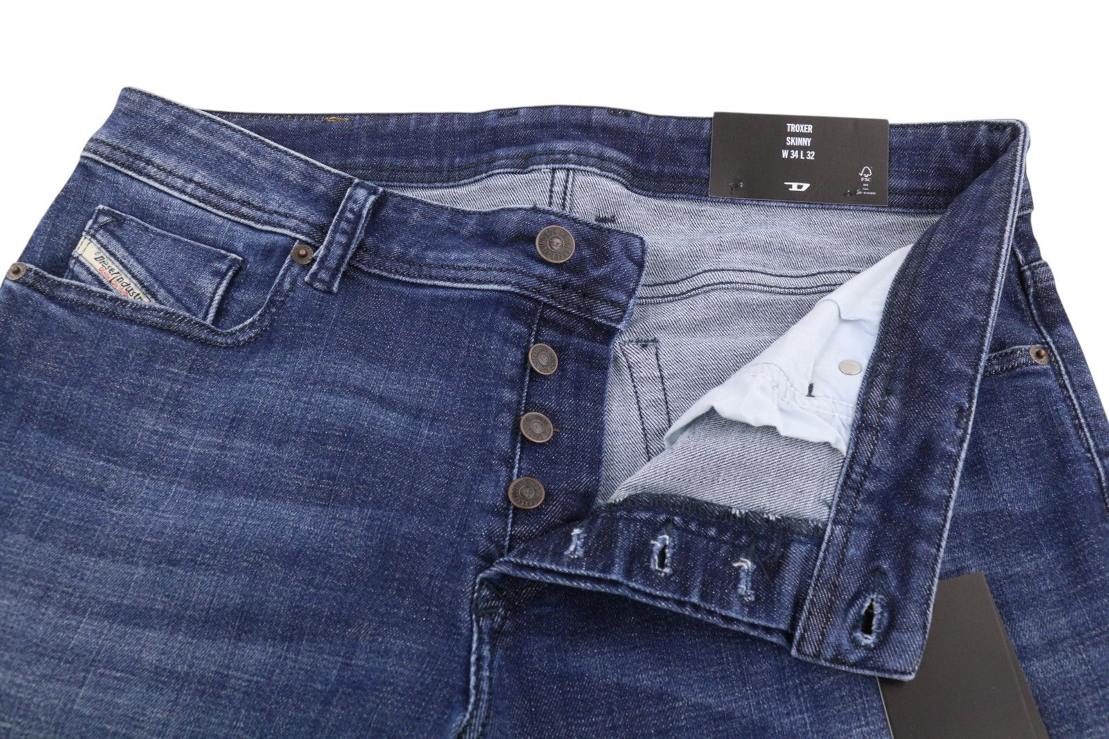 DIESEL Troxer R9I69 Men Jeans W34/L32 Blue Whiskers Faded Skinny Fit