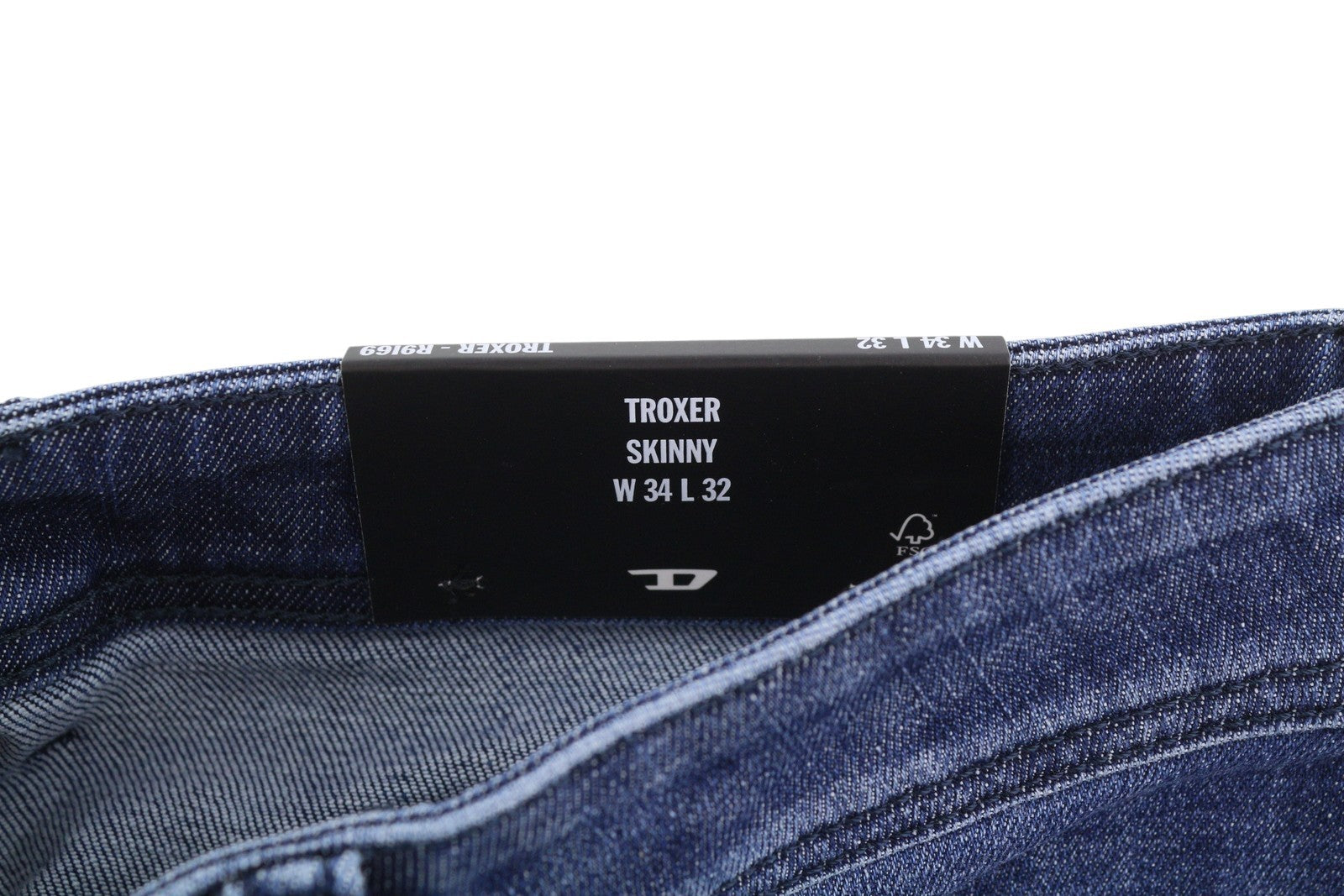 DIESEL Troxer R9I69 Men Jeans W34/L32 Blue Whiskers Faded Skinny Fit