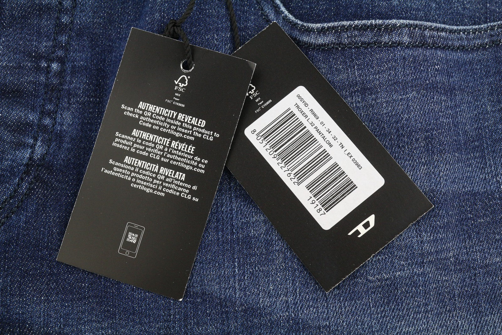 DIESEL Troxer R9I69 Men Jeans W34/L32 Blue Whiskers Faded Skinny Fit