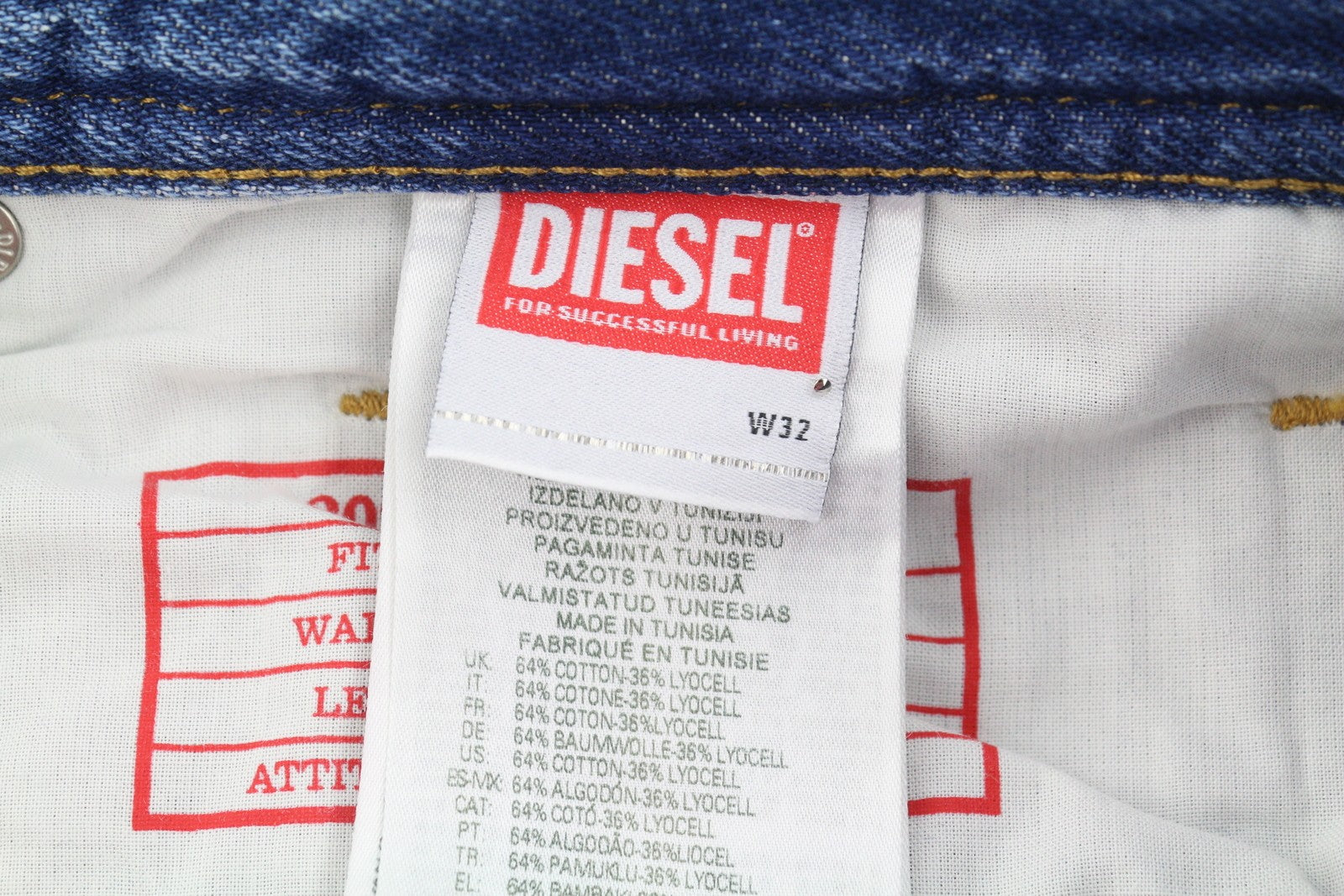 DIESEL 2003 D-Finitive 09H95 Men Jeans W32/L34 Blue Regular Tapered Fit RRP195