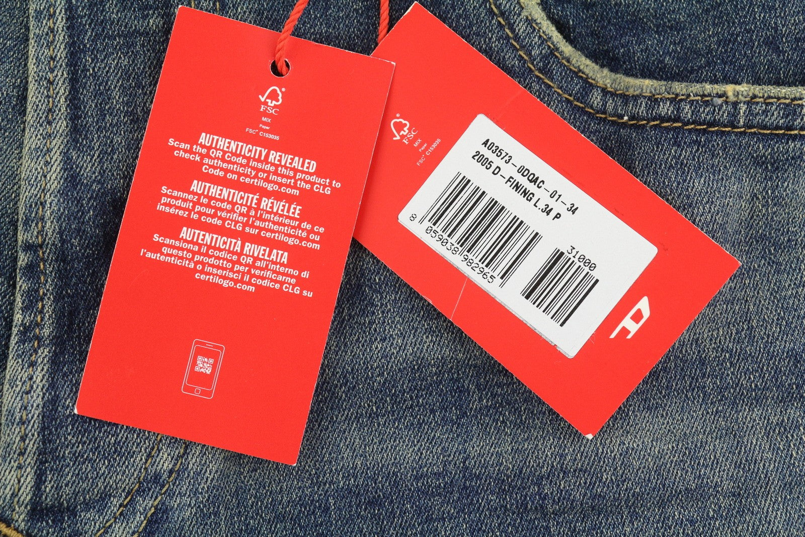 DIESEL 2005 D-Fining 0DQAC Men Jeans W34/L34 Blue Faded Regular Tapered RRP195