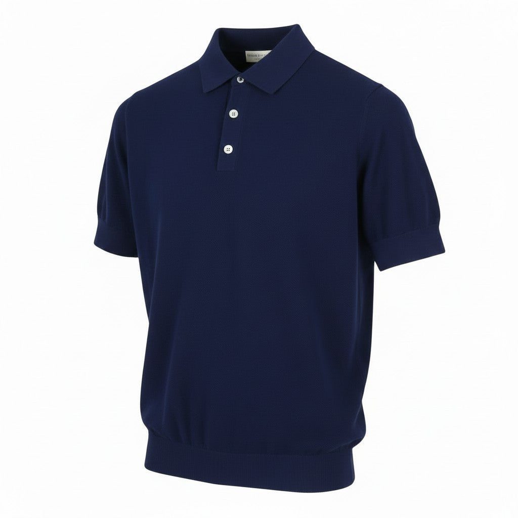FILIPPO DE LAURENTIIS Men Polos IT48 S Dark Blue Half Button Short Sleeve