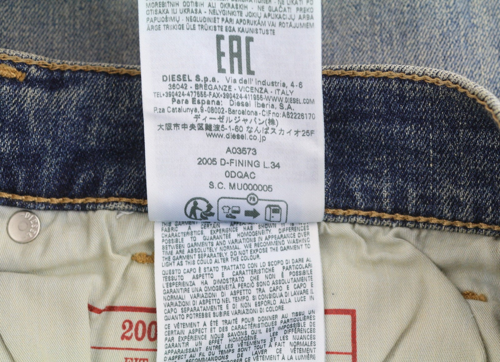 DIESEL 2005 D-Fining 0DQAC Men Jeans W36/L34 Blue Faded Regular Tapered RRP195