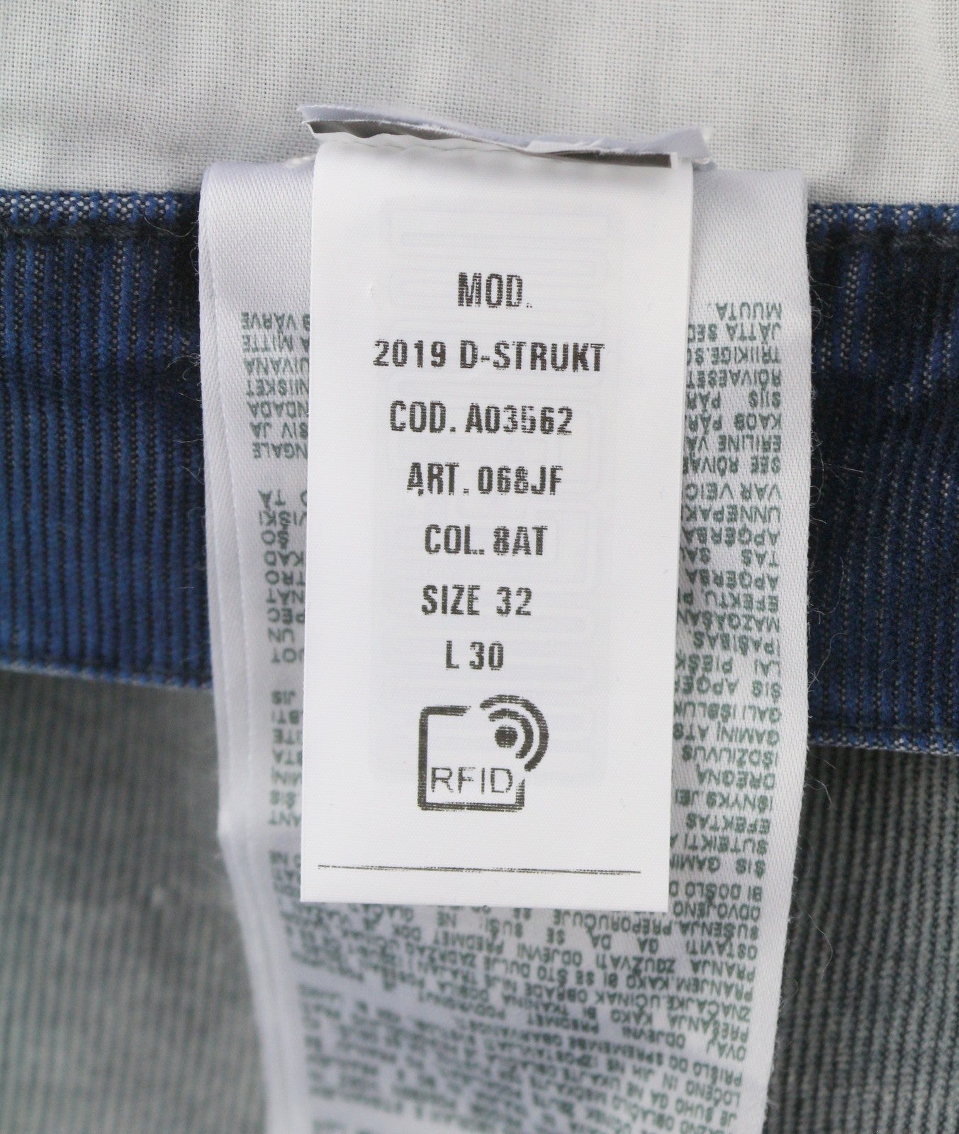 DIESEL 2019 D-Strukt 068JF Men Trousers W32/L30 Blue Corduroy Slim Fit RRP225