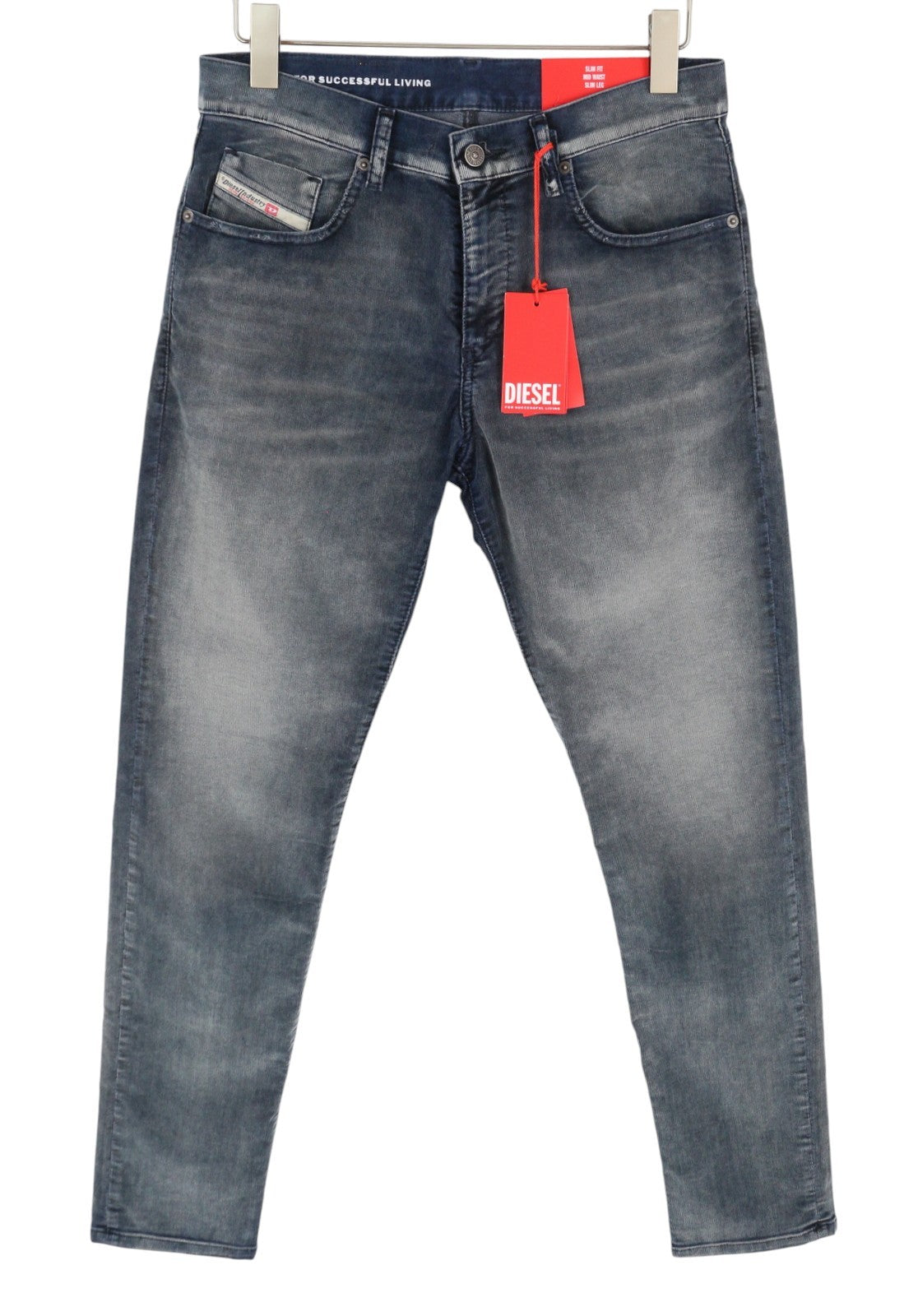 DIESEL 2019 D-Strukt 068JF Men Trousers W32/L30 Blue Corduroy Slim Fit RRP225