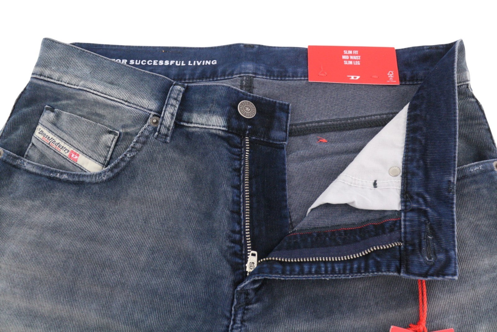 DIESEL 2019 D-Strukt 068JF Men Trousers W32/L30 Blue Corduroy Slim Fit RRP225