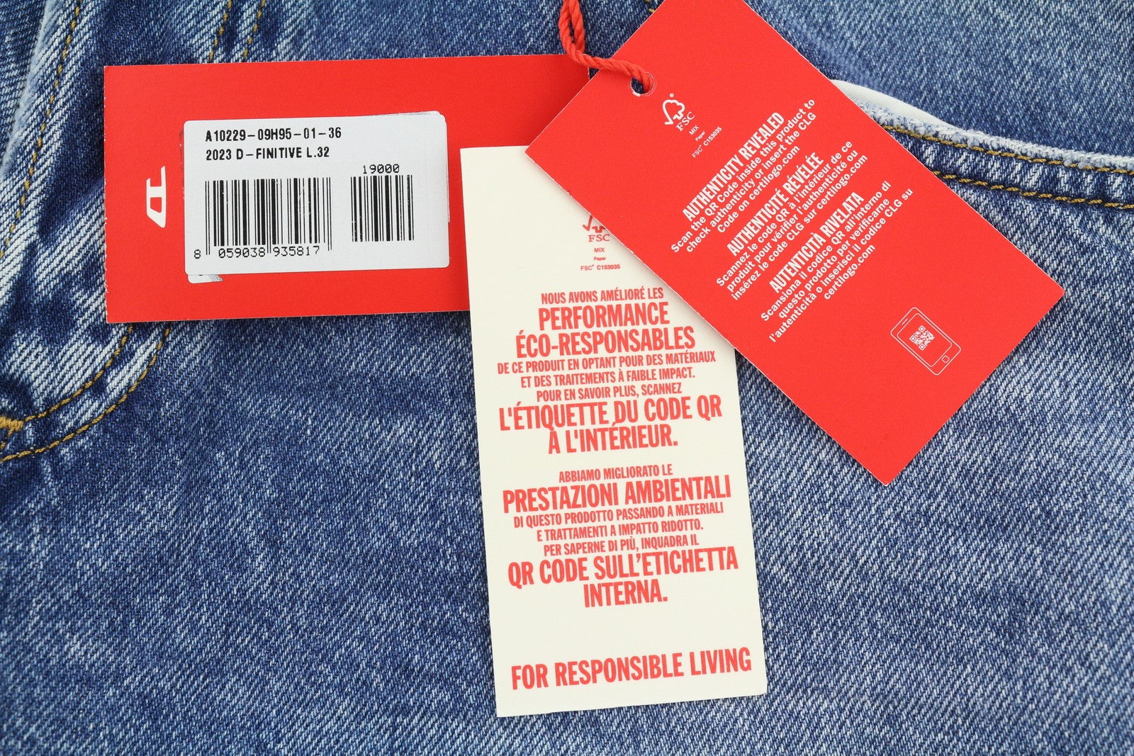 DIESEL 2003 D-Finitive 09H95 Men Jeans W36/L32 Blue Regular Tapered Fit RRP195