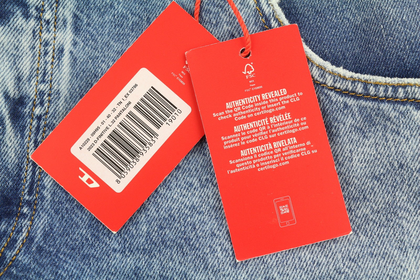DIESEL 2003 D-Finitive 09H95 Men Jeans W40/L32 Blue Regular Tapered Fit RRP195