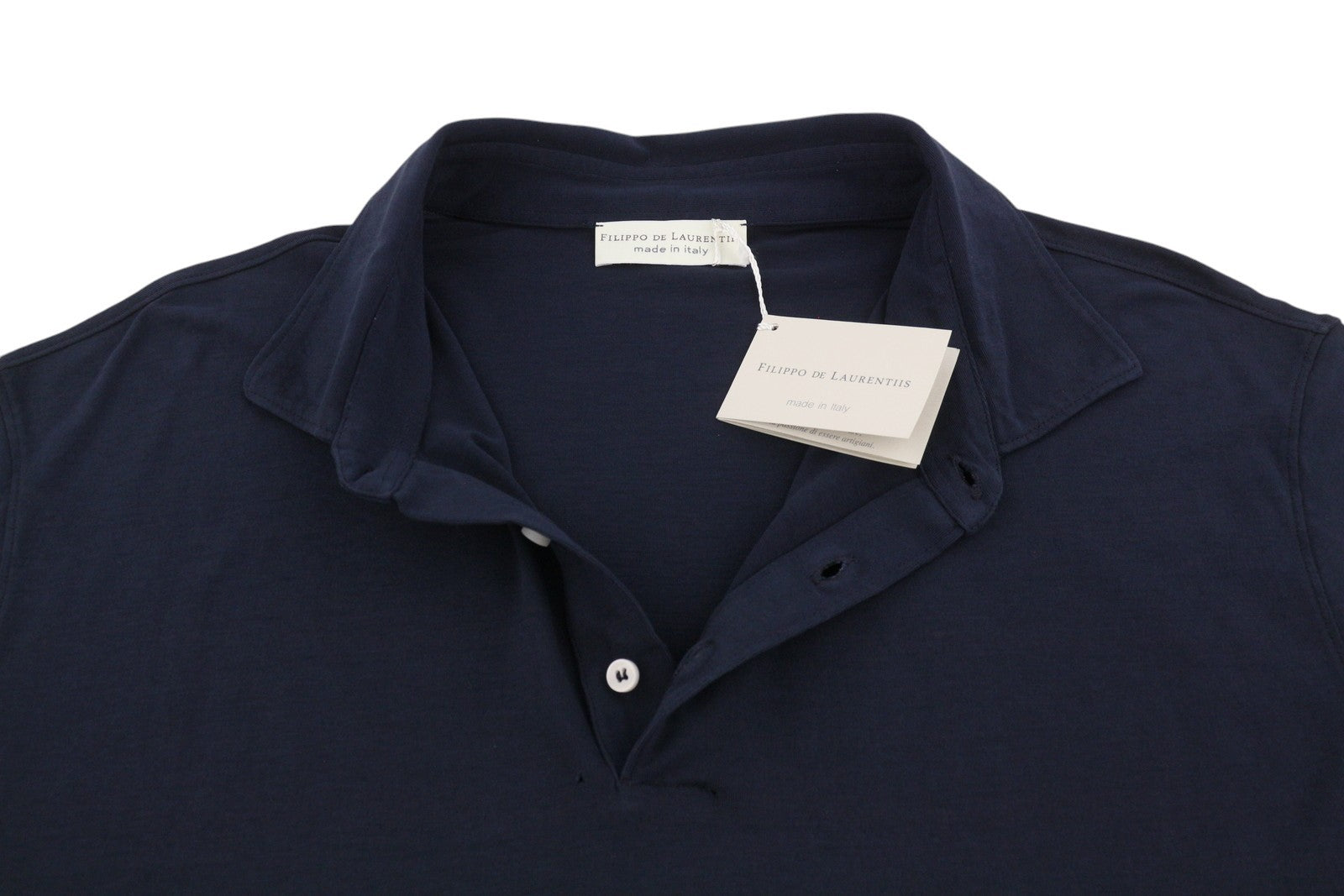 FILIPPO DE LAURENTIIS Men Polos IT58 2XL Dark Blue Half Button Short Sleeved