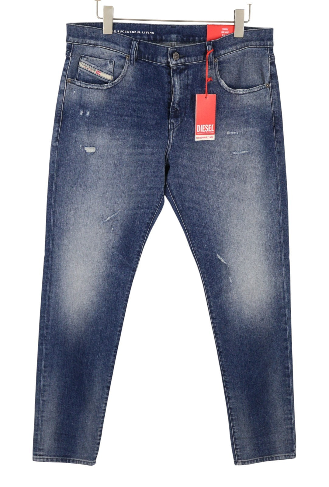 DIESEL 2019 D-Strukt 09J61 Men Jeans W38/L34 Blue Faded Distress Slim RRP195