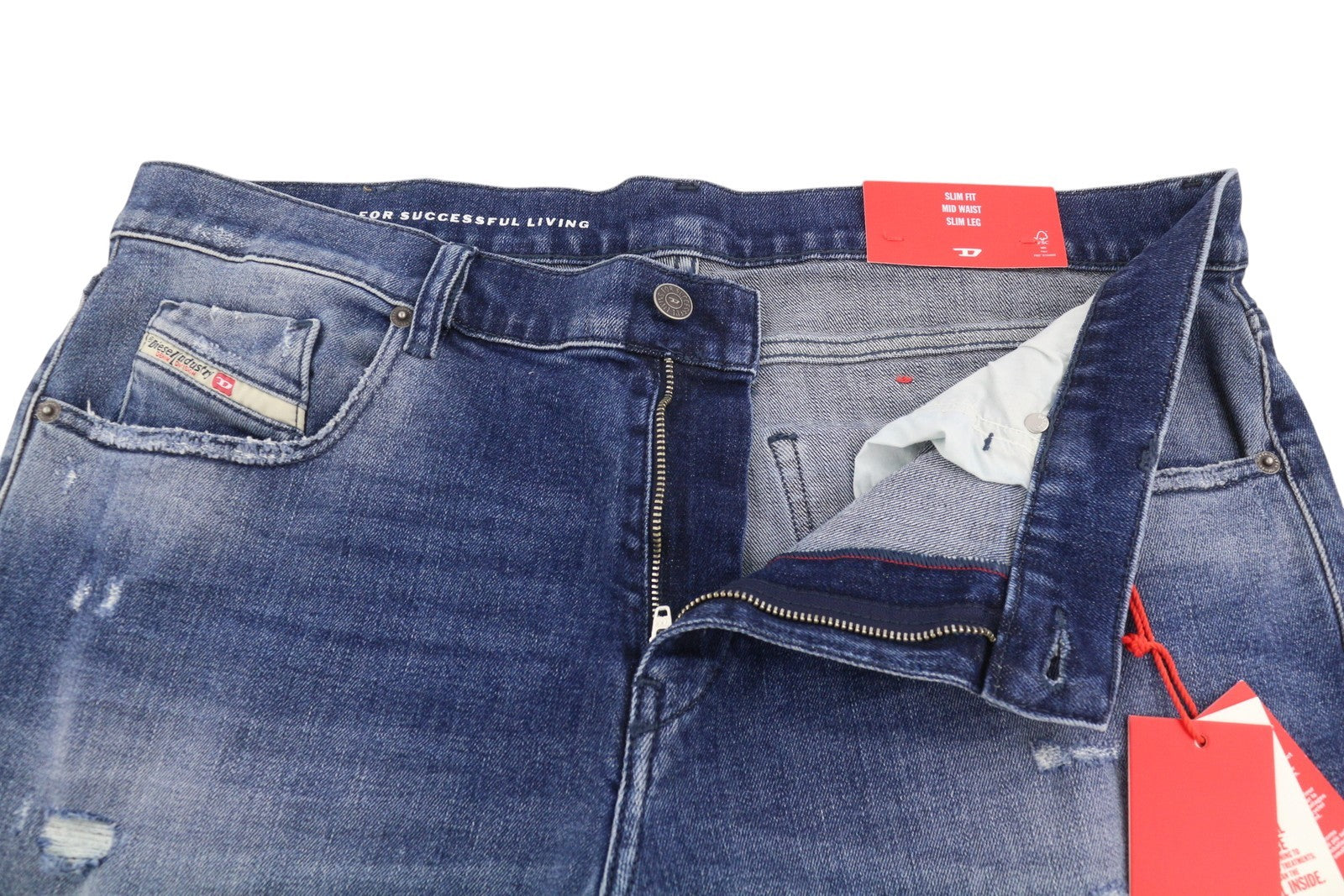 DIESEL 2019 D-Strukt 09J61 Men Jeans W38/L34 Blue Faded Distress Slim RRP195