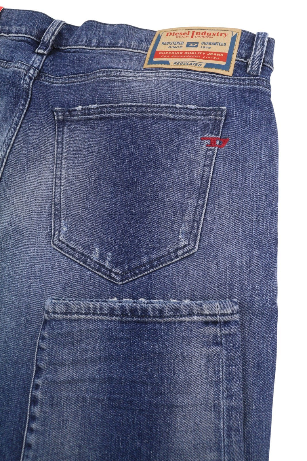DIESEL 2019 D-Strukt 09J61 Men Jeans W38/L34 Blue Faded Distress Slim RRP195