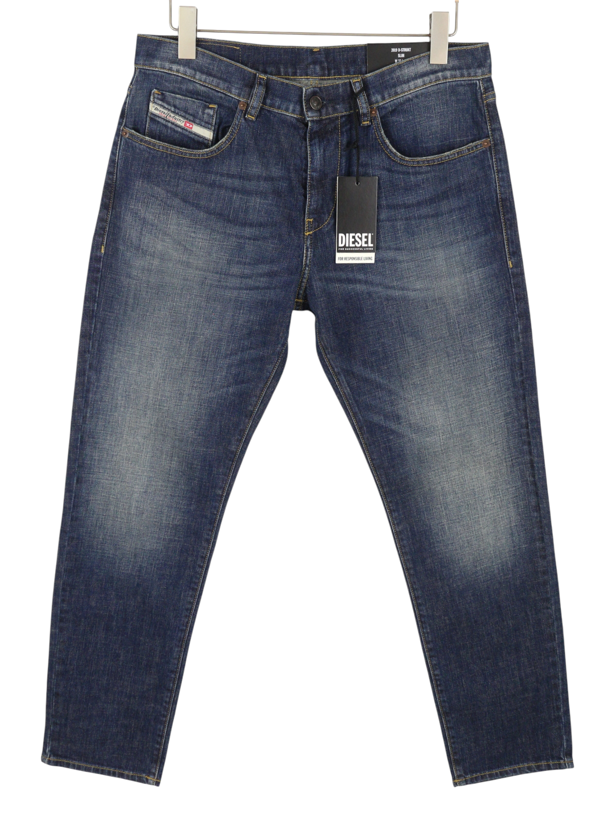 DIESEL 2019 D-Strukt-R R08IC Men Jeans W32/L30 Blue Whiskers Faded Slim RRP195