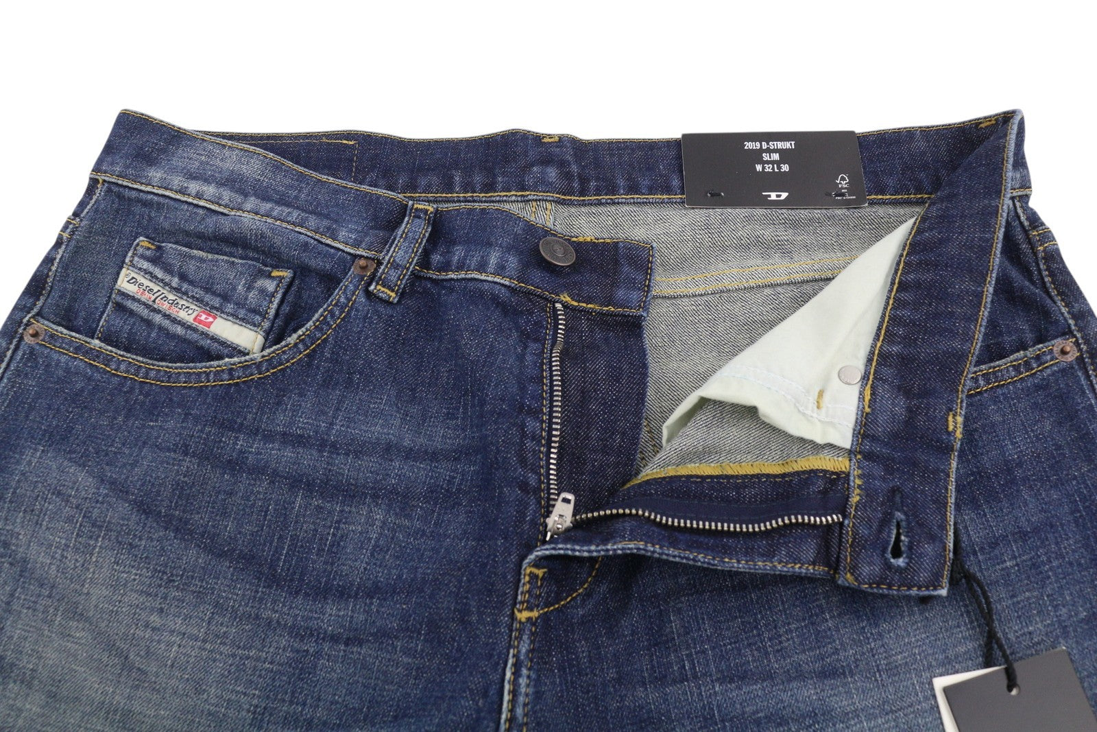 DIESEL 2019 D-Strukt-R R08IC Men Jeans W32/L30 Blue Whiskers Faded Slim RRP195