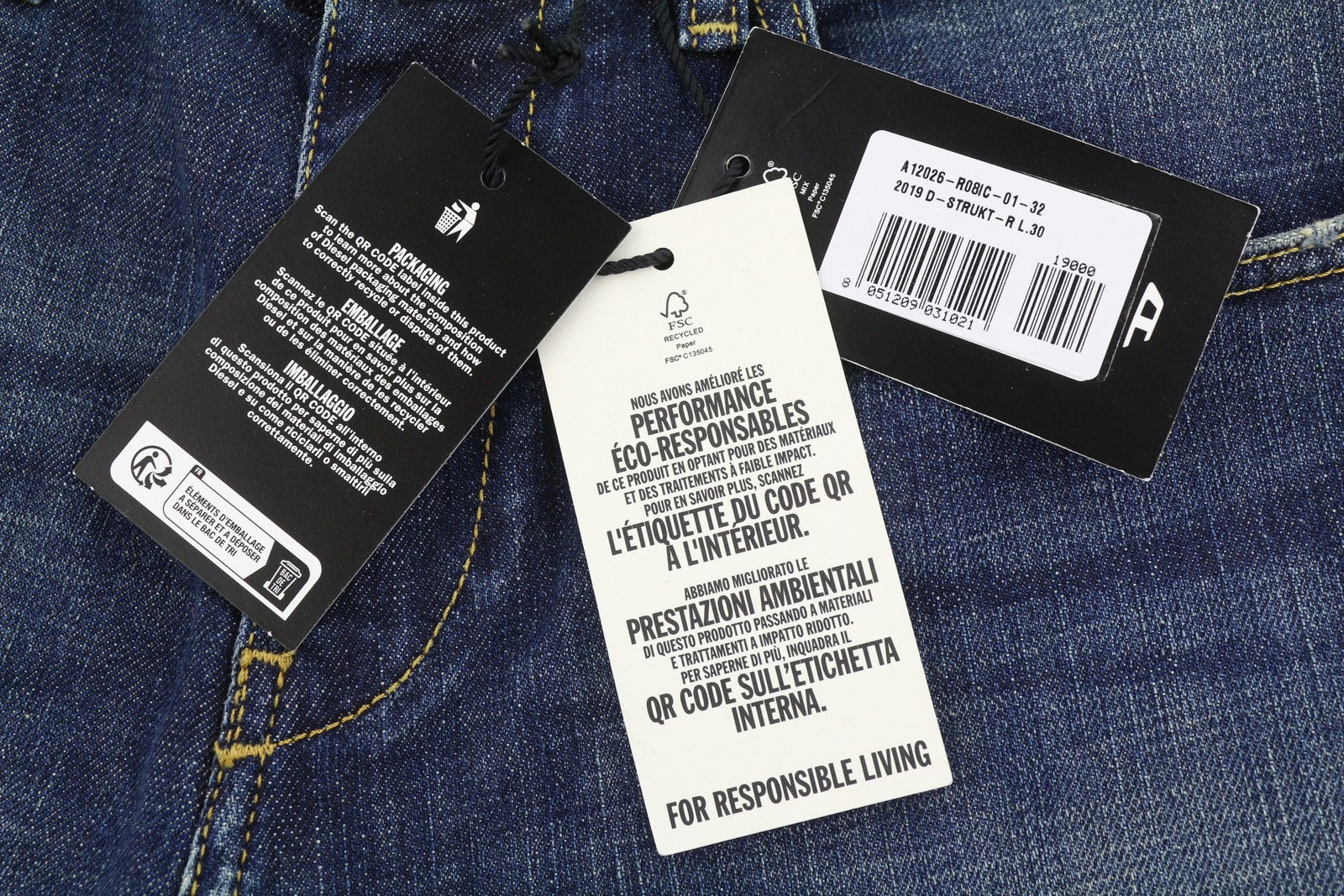 DIESEL 2019 D-Strukt-R R08IC Men Jeans W32/L30 Blue Whiskers Faded Slim RRP195