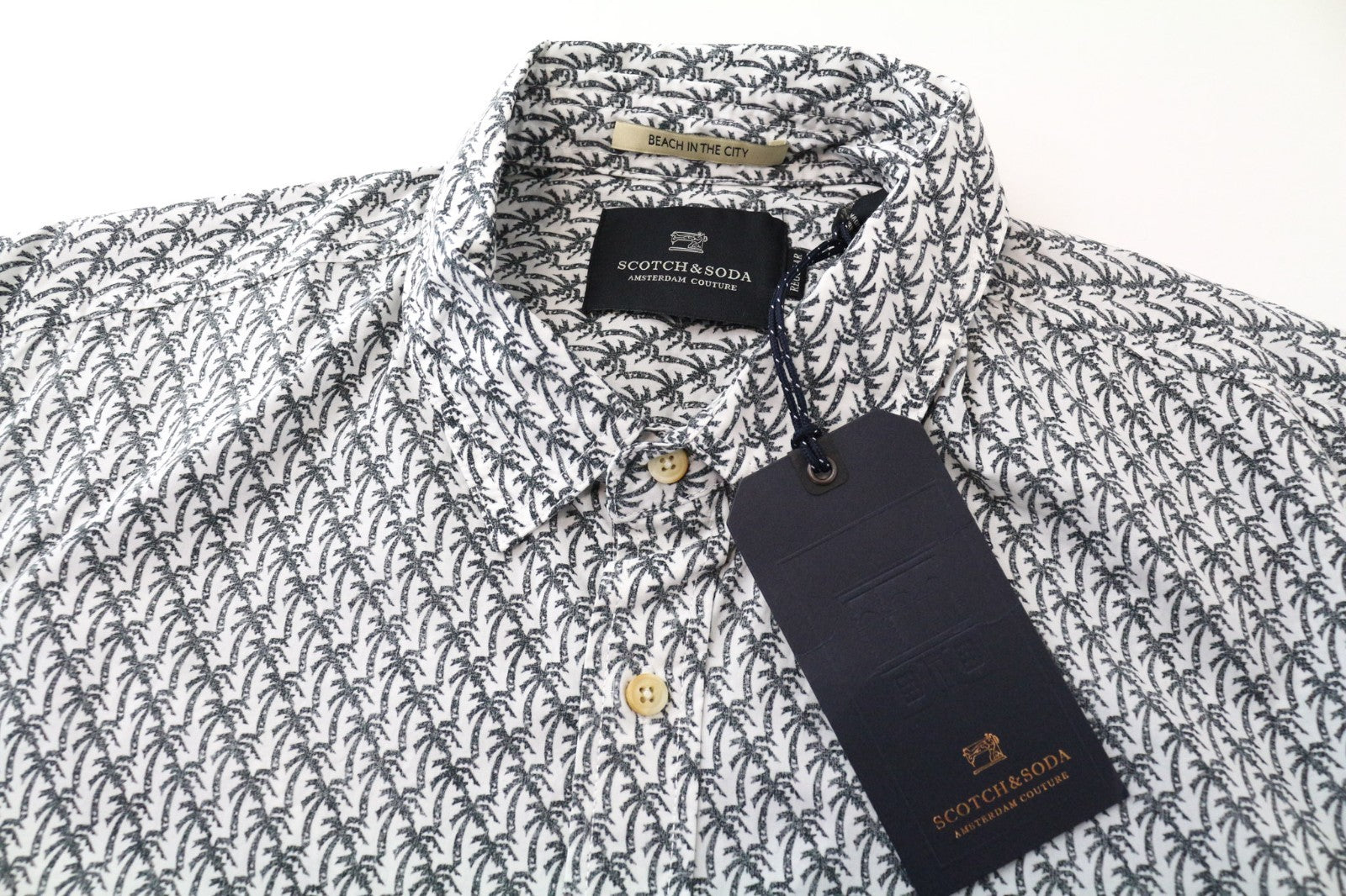 SCOTCH & SODA Ams Couture Men Shirt M Pure Cotton Grey White Palm Patterns