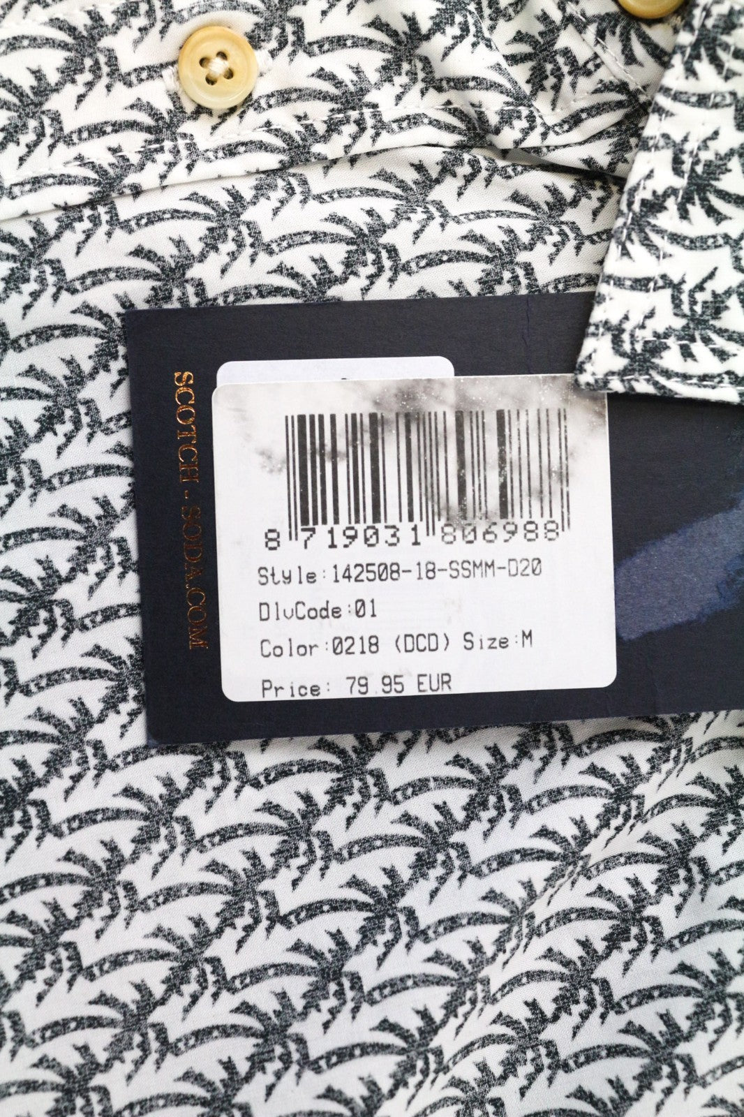 SCOTCH & SODA Ams Couture Men Shirt M Pure Cotton Grey White Palm Patterns