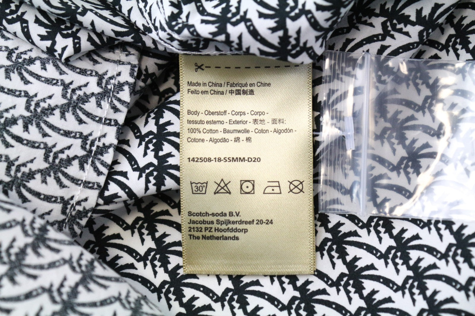 SCOTCH & SODA Ams Couture Men Shirt S Pure Cotton Grey White Palm Pattern