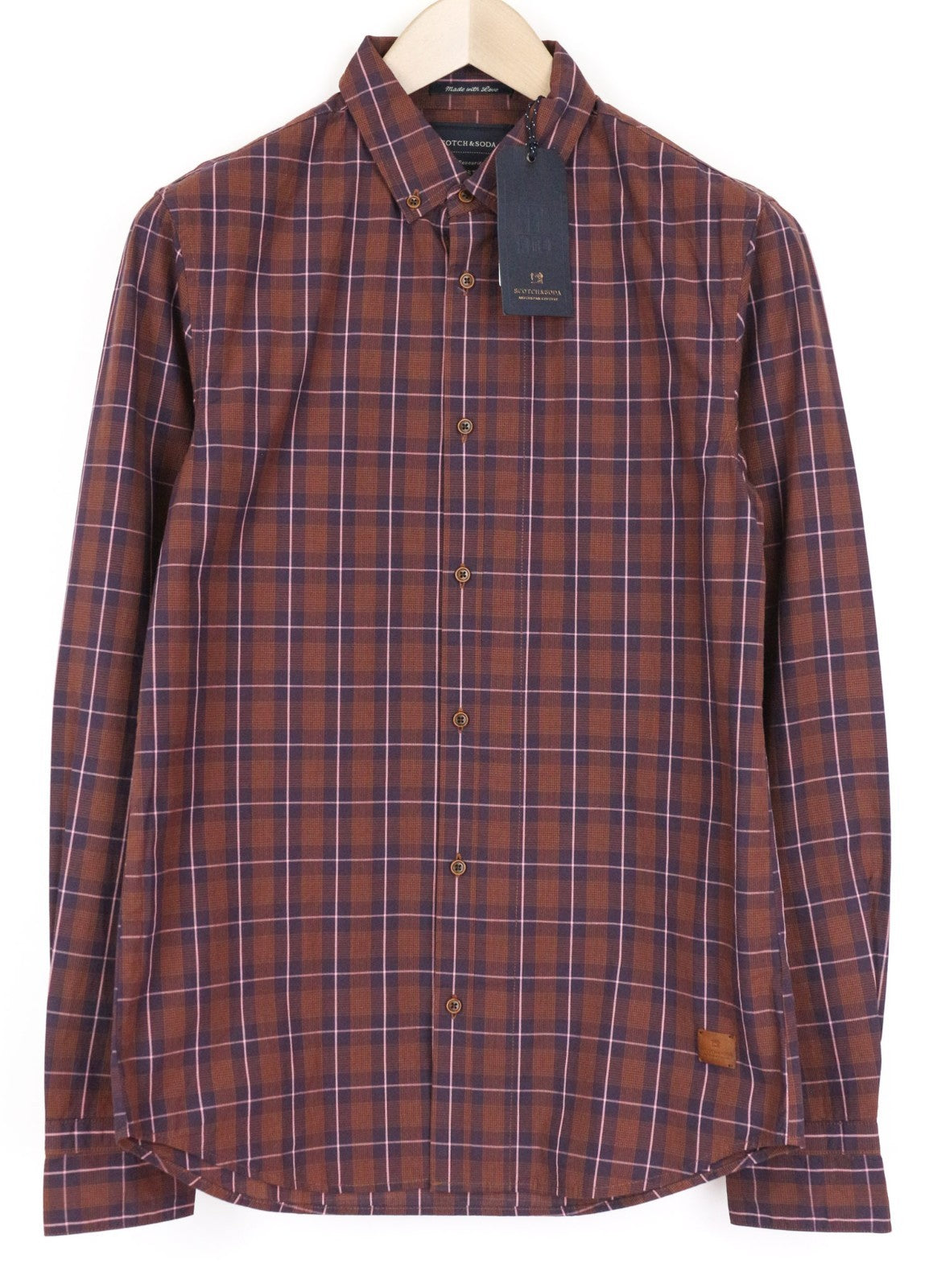 SCOTCH & SODA Ams Couture Men Shirt S Pure Cotton Purple Checked Patterned