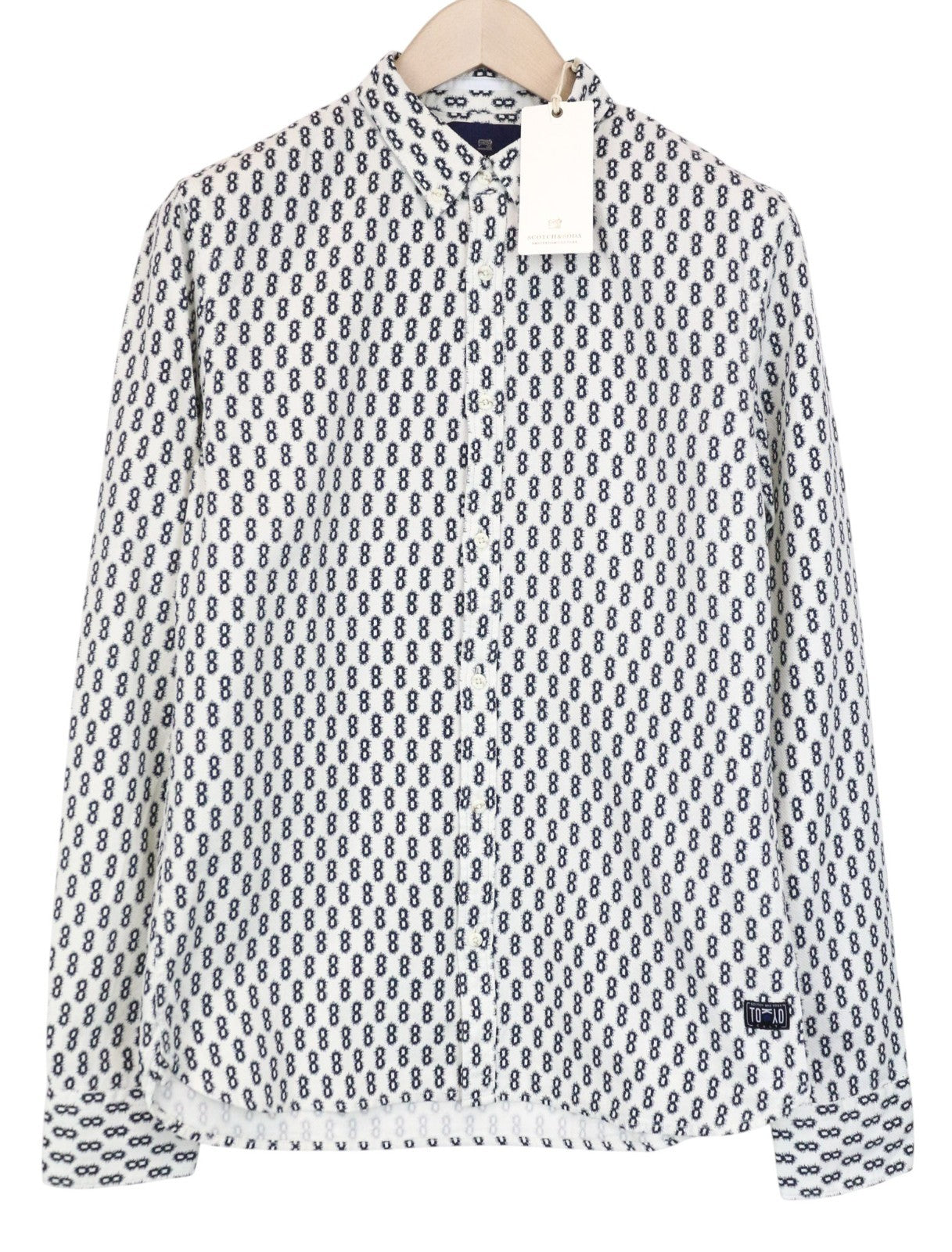 SCOTCH & SODA Men Shirt M Button-Down Navy Classic Abstract Pattern Pure Cotton
