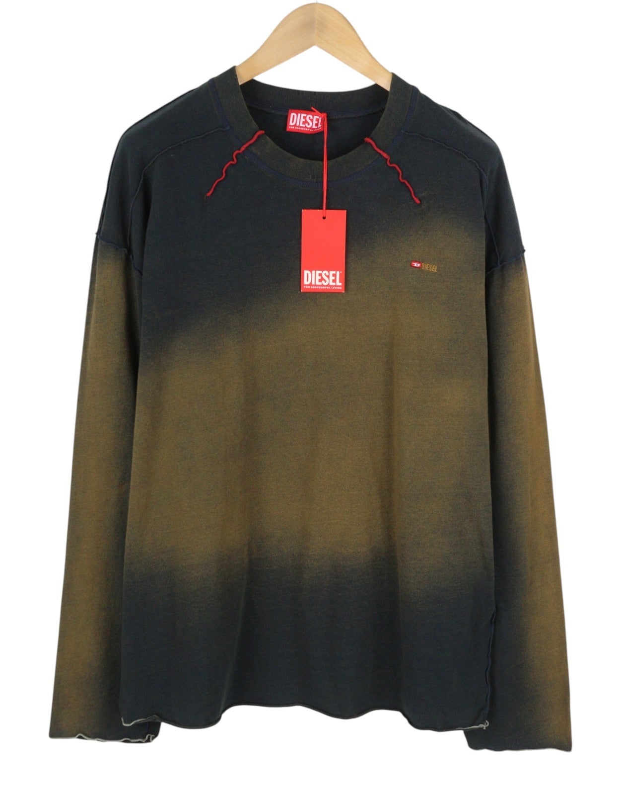 DIESEL T-Crao-LS Men T-Shirt L Garment Dyed Embroidered Logo Long Sleeve RRP150