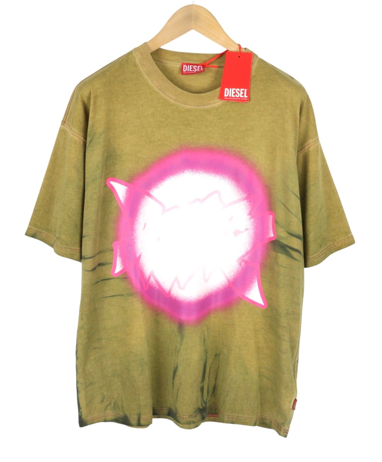 DIESEL T-Boxt-R24 Men T-Shirt L Green Oversized Printed Short Sleeve RRP150