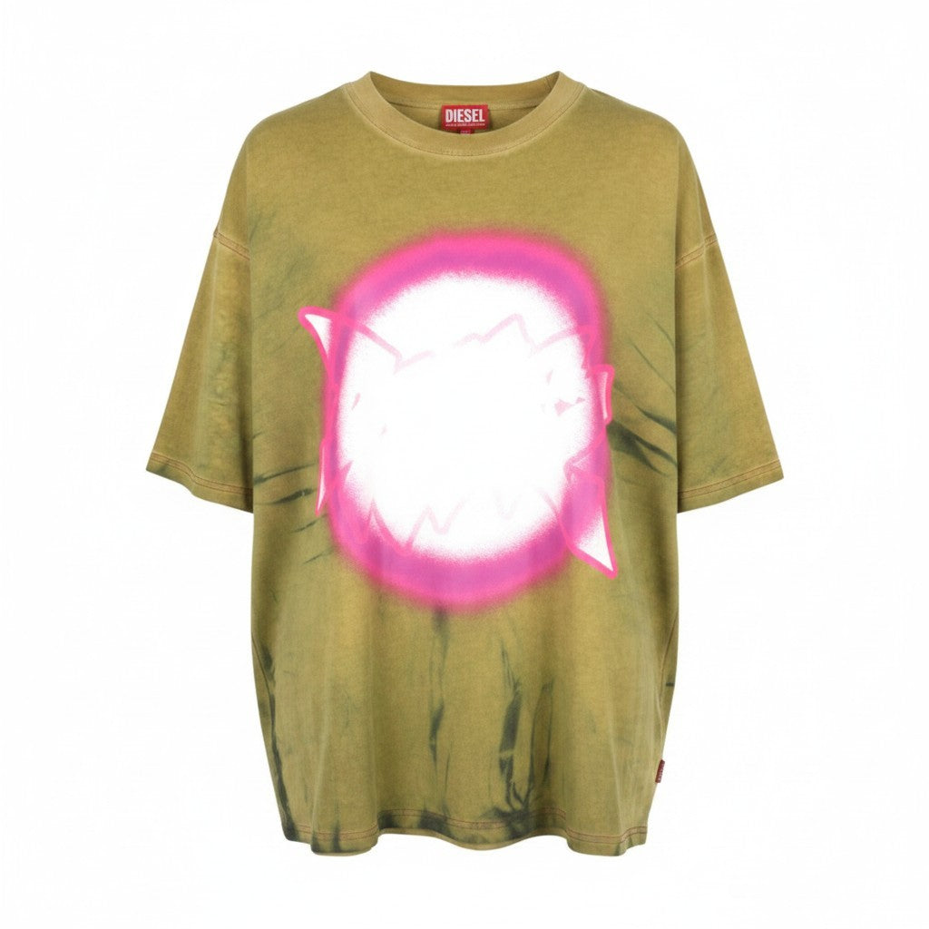 DIESEL T-Boxt-R24 Men T-Shirt L Green Oversized Printed Short Sleeve RRP150