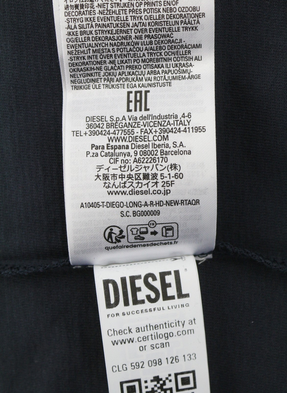 DIESEL T-Diego-Long-A-R-HD-New Men T-Shirt M Dark Blue Crew Neck Pull On